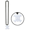 Black Chain Beads w/ Skull & Crossbones Medallion